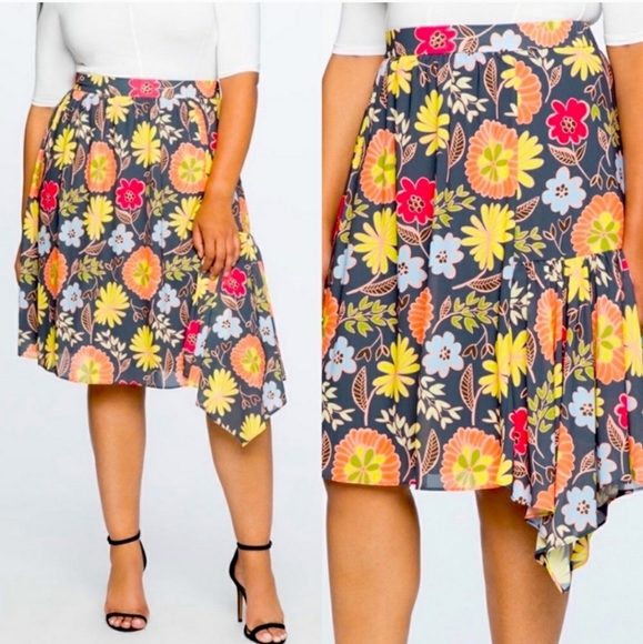 Eloquii Retro 70s 80s Floral Summer Multicolor Skirt NWT - Picture 1 of 7